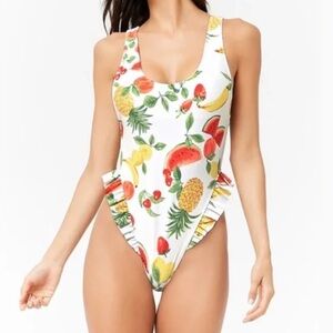Forever 21 Fruit Graphic Ruffle Trim One Piece